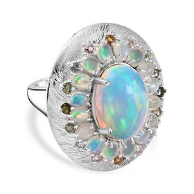 Natürlicher, äthiopischer Welo Opal und Multi-Turmalin-Ring - 6,24 ct.