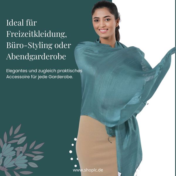 Modischer Schal aus 40% Seide und 60% Leinen, 70x200 cm, Blau image number 3