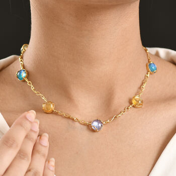 GP - Mehrfarbiges Murano aus Italien, Kanchanaburi Blauer Saphir Halskette ca. 45 cm 925 Silber 750 Gelbgold Vermeil