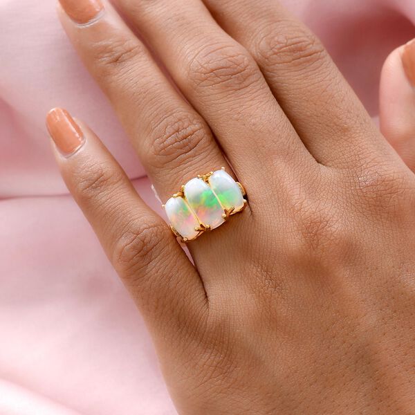 Nat&uuml;rlicher, &auml;thiopischer Welo Opal Ring, 925 Silber Gelbgold Vermeil (Gr&ouml;&szlig;e 17.00) ca. 3.72 ct image number 3