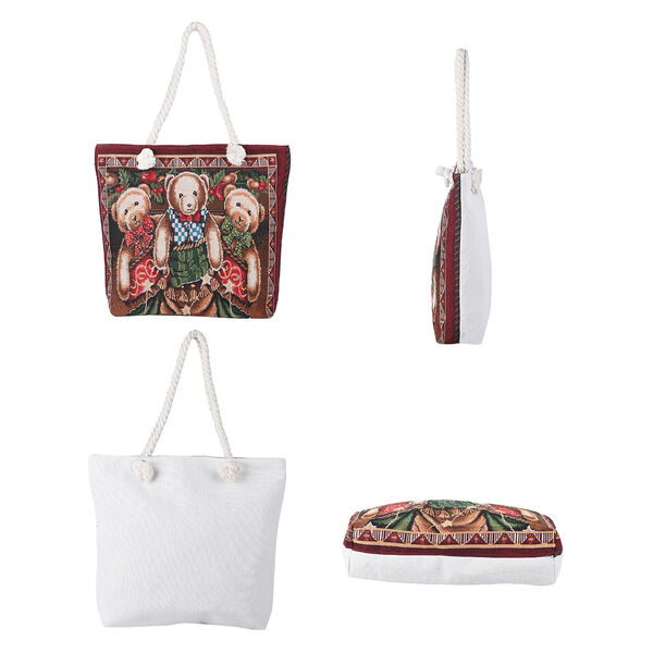 Gewebter Jute Handtasche, Bären Muster, Größe 42x34x9x37 cm, Braun image number 3