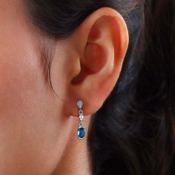 London Blau Topas und Zirkon Ohrh&auml;nger 925 Silber platiniert ca. 1,60 ct&nbsp; image number 3