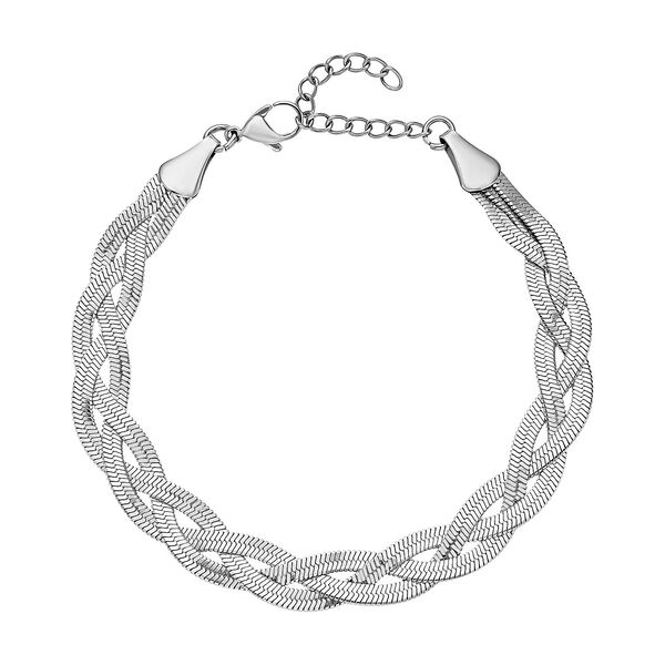 2er Set, Geflochtene Halskette und Armband, Edelstahl silberfarben image number 5