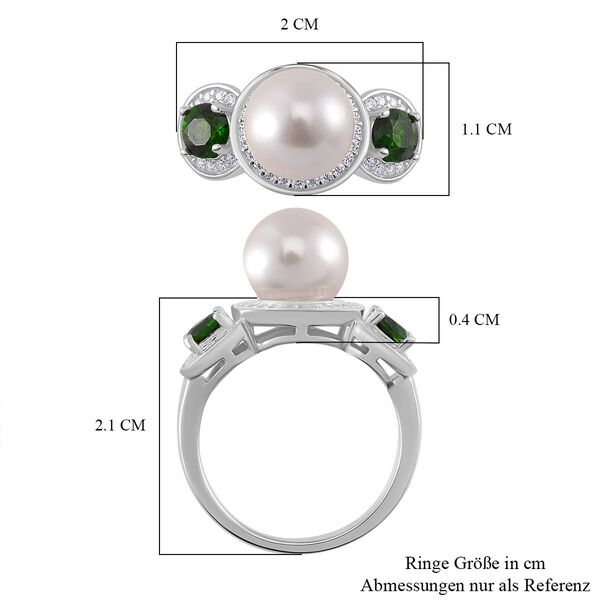 Wei&szlig;e Muschelkernperle, Nat&uuml;rlicher Chromdiopsid Ring 925 Silber platiniert (Gr&ouml;&szlig;e 16.00) image number 5