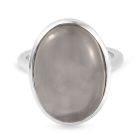 Grauer Mondstein  Solitär Ring 925 Silber Platin-Überzug