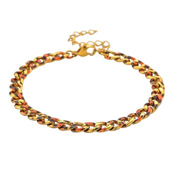 Leoparden-Print Panzer Armband aus 316L Edelstahl mit Goldplattierung, ca. 19 cm + 3.5 cm Extender