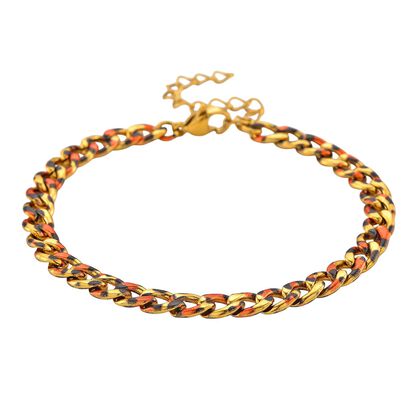 Leoparden-Print Panzer Armband aus 316L Edelstahl mit Goldplattierung, ca. 19 cm + 3.5 cm Extender