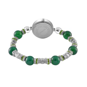 STRADA - Gr&uuml;ner Achat, Wei&szlig;er Kristall Flexibles Armband-Uhr, Japanisches Uhrwerk, ca. 18-19cm,  Schwarz oxidiert