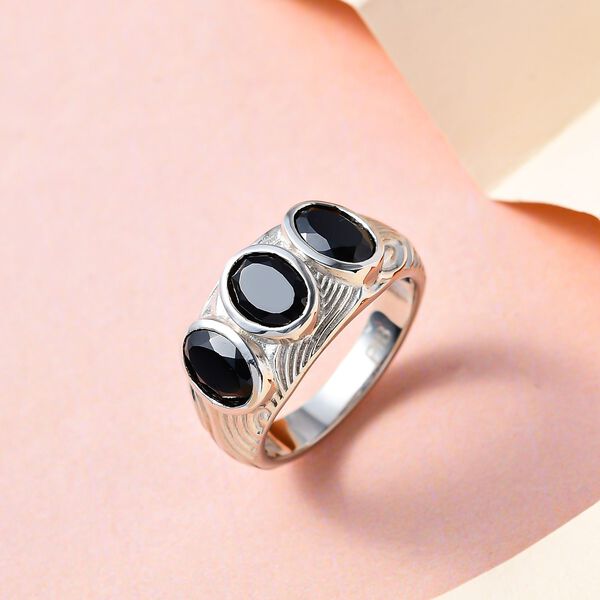 Schwarzer Spinell Ring, Messing platiniert, ca. 3,00 ct image number 2