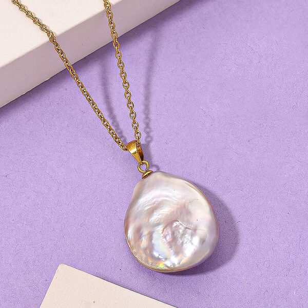 AAA Lila S&uuml;&szlig;wasser Perle Anh&auml;nger mit Kette, ca. 50 cm 316L Edelstahl goldfarben image number 1