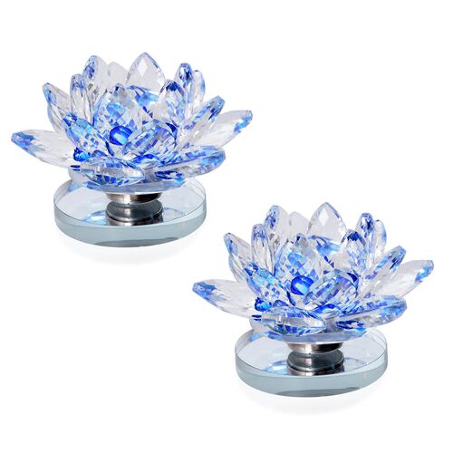 2-teiliges Set: Drehbare Kristall-Lotusblume, blau image number 0