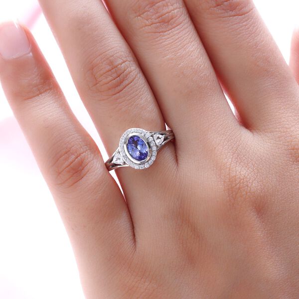 Tansanit und wei&szlig;er Zirkon-Ring, 925 Silber platiniert  ca. 1,39 ct image number 3