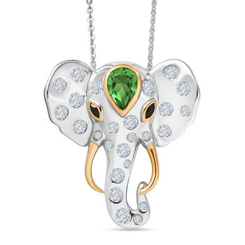 GP - Chartreuse Quarz, Wei&szlig;er Zirkon Schmuckset ca. 50 cm 925 Silber rhodiniert, 925 Silber Rhodiniert und 750 Gelbgold Vermeil ca. 2.66 ct