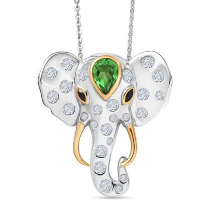 GP - Chartreuse Quarz, Wei&szlig;er Zirkon Schmuckset ca. 50 cm 925 Silber rhodiniert, 925 Silber Rhodiniert und 750 Gelbgold Vermeil ca. 2.66 ct