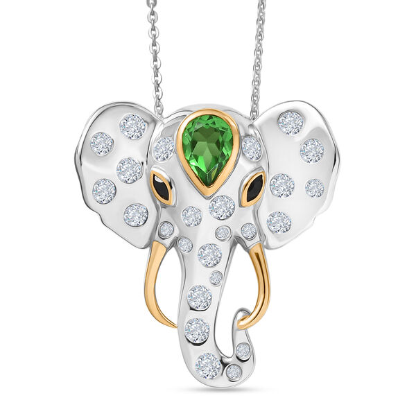 GP - Chartreuse Quarz, Wei&szlig;er Zirkon Schmuckset ca. 50 cm 925 Silber rhodiniert, 925 Silber Rhodiniert und 750 Gelbgold Vermeil ca. 2.66 ct