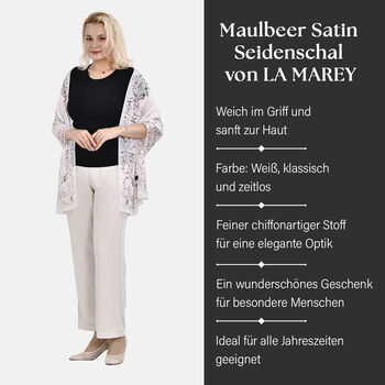 LA MAREY - 100% Maulbeeren-Seidenschal, Chiffon, 60x170 cm, Wei&szlig;