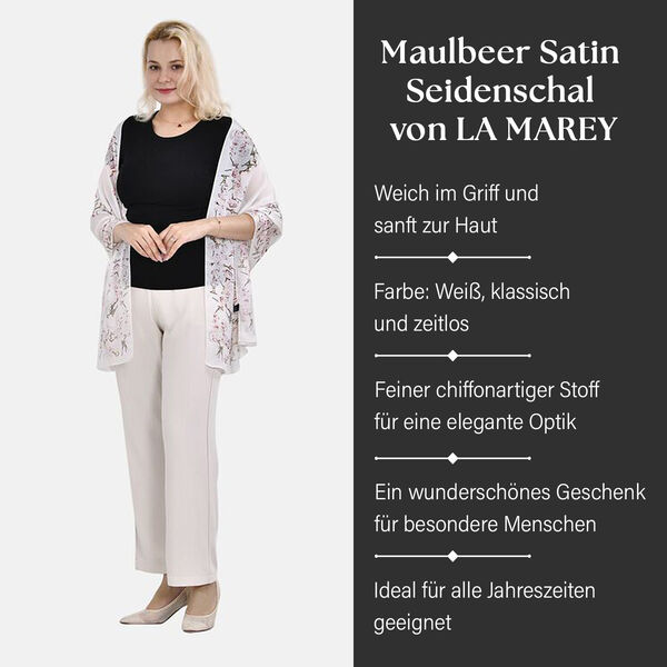 LA MAREY - 100% Maulbeeren-Seidenschal, Chiffon, 60x170 cm, Weiß image number 2
