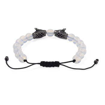 Opalite, Schwarzer Zirkonia Armband, Flexibles, Messing Schwarzes Rhodium