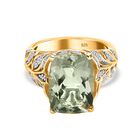 Prasiolith, Wei&szlig;er Zirkon Ring, 925 Silber vergoldet (Gr&ouml;&szlig;e 21.00) ca. 6.52 ct