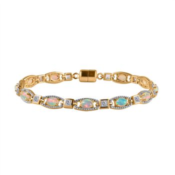 AA Nat&uuml;rlicher, &auml;thiopischer Welo Opal, Wei&szlig;er Topas Armband ca. 20 cm 925 Silber Gelbgold Vermeil ca. 5,59 ct.