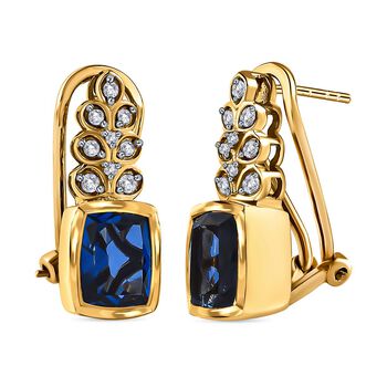 Ceylon Farbe Quarz, wei&szlig;e Zirkon Ohrringe, 925 Silber vergoldet ca. 5.14 ct