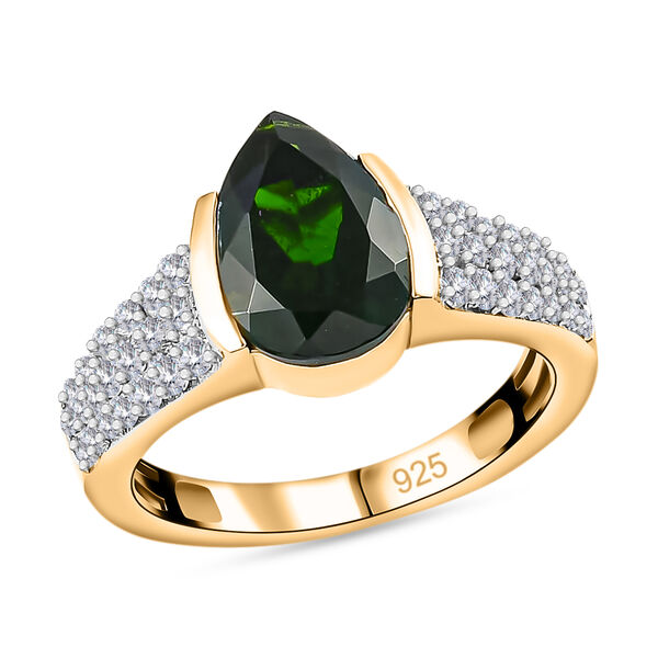 Nat&uuml;rlicher Chromdiopsid und Zirkon Ring 925 Silber vergoldet  ca. 2,58 ct image number 4