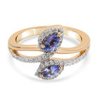 AA Tansanit und Zirkon Bypass Ring 925 Silber vergoldet (Gr&ouml;&szlig;e 16.00) ca. 0,84 ct