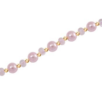 Rosa Muschelkernperle (7-9 mm), Rosenquarz Halskette ca. 45 cm+ 5 cm Extender, vergoldet