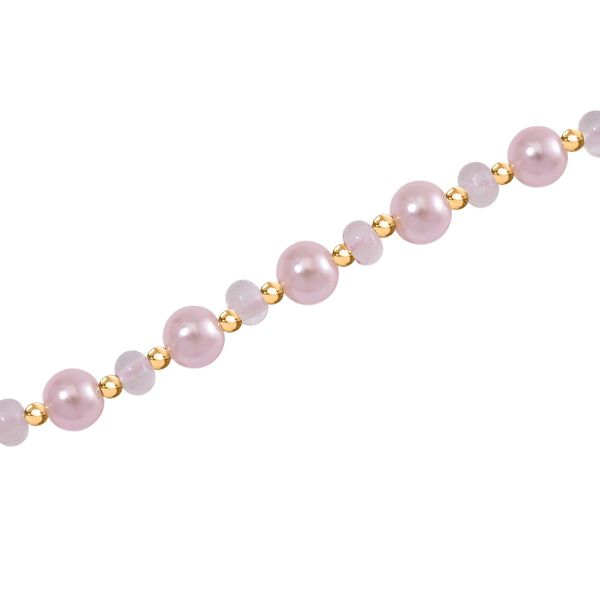 Rosa Muschelkernperle, Rosenquarz Halskette ca. 45 cm+ 5 cm Extender, Standard gelb vergoldet image number 3