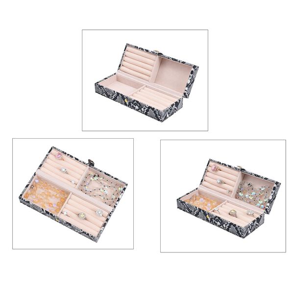 2er-Set, Schmuckkasten mit Reise-Etui aus Kunstleder mit Python-Pr&auml;gung, 24x19x9 und 22x17x3 cm, Grau image number 6