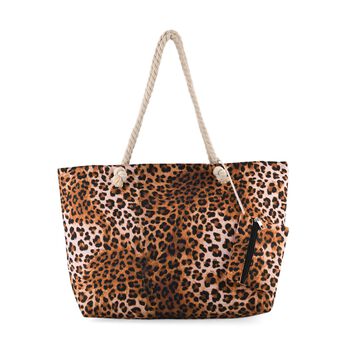 " lifestyle-Color:brown Leopard print;   Size/Profile:Set of 2 Polyester tote bag ;  Wall (exterior):Polyester,Lining (Interior):polyester  Tote bag Pockets (exterior):Zipped-1 Mini bag Pockets (exterior):zipped-1; big  size:56*36*16 cm  small size:15*12c