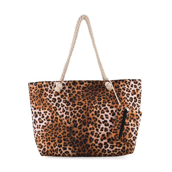 " lifestyle-Color:brown Leopard print;   Size/Profile:Set of 2 Polyester tote bag ;  Wall (exterior):Polyester,Lining (Interior):polyester  Tote bag Pockets (exterior):Zipped-1 Mini bag Pockets (exterior):zipped-1; big  size:56*36*16 cm  small size:15*12c
