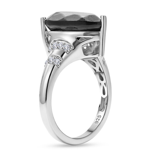 Schungit und wei&szlig;er Zirkon-Ring, 925 Silber rhodiniert  ca. 5,55 ct image number 4