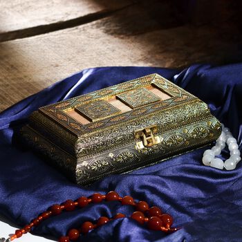 Handgefertigte Schmuckbox im Antik-Look aus Teakholz, Golden