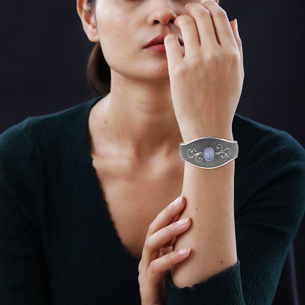 Regenbogen Mondstein Armreif ca. 18.5 cm 925 Silber ca. 6,30 ct. image number 1