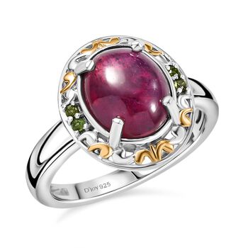 K&ouml;niglicher Glamour- AAA Afrikanischer Rubin (Fissure gef&uuml;llt), Nat&uuml;rlicher Chromdiopsid Ring 925 Silber rhodiniert (Gr&ouml;&szlig;e 20.00) ca. 5.40 ct