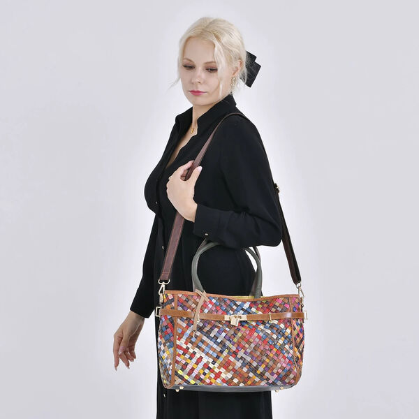 Chaos by Elsie - 100% Echtleder gewebter Tasche mit RFID schutz, 35x24x15 cm, matt image number 2