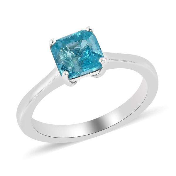 Blauer Apatit Solit&auml;r Ring 925 Silber Platin-&Uuml;berzug image number 4