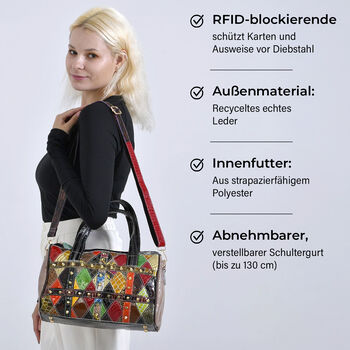 Chaos by Elsie Crossbody-Tasche aus echtem Leder, Multicolor mit Krokopr&auml;gung, RFID-Schutz und Mini-Taschenlampe, 31,5x17,5x19,5 cm