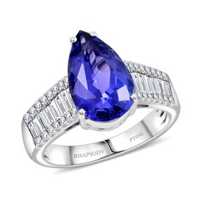 Rhapsody AAAA Tansanit, Weißer Diamant Ring 950 Platin (Größe 18.00) ca. 5,25 ct