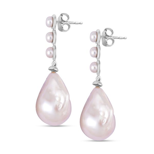 Wei&szlig;e Barockperle, Wei&szlig;e S&uuml;&szlig;wasser Perle Ohrringe, 925 Silber rhodiniert image number 4