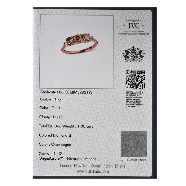 SGL zertifizierter nat&uuml;rlicher Champagner- und wei&szlig;er Diamant-Ring - 1 ct. image number 8