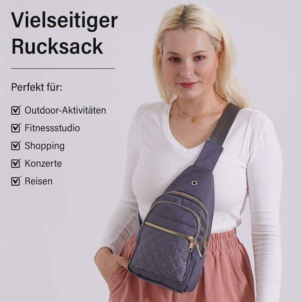 Rucksack mit RFID-Schutz in Steppoptik, 17x7,5x30cm, Grau image number 2