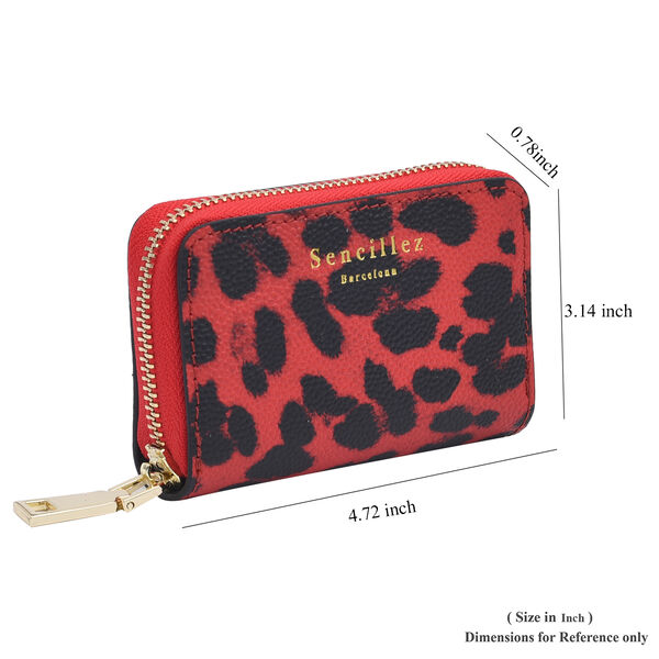 SENCILLEZ Geldbörse aus 100% echtem Leder und RFID Schutz, Leopardenmuster, Größe 12x2x8 cm, Schwarz und Rot image number 6