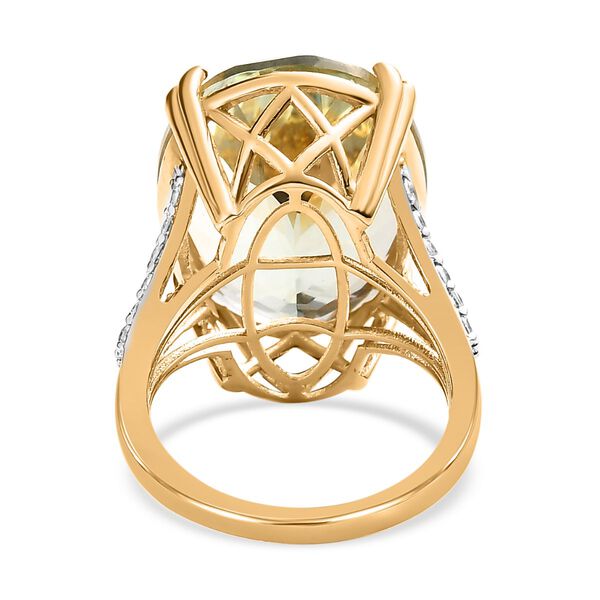 AA Prasiolith, Weißer Zirkon Ring, 925 Silber Gelbgold Vermeil (Größe 19.00) ca. 29.64 ct image number 6