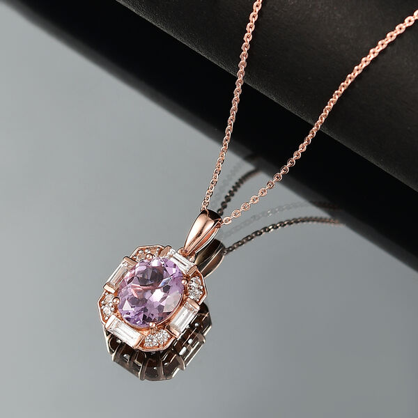 AA Rose De France Amethyst, Wei&szlig;er Zirkon Schmuckset 925 Silber 750 ros&eacute;vergoldet ca. 3,09 ct. image number 2