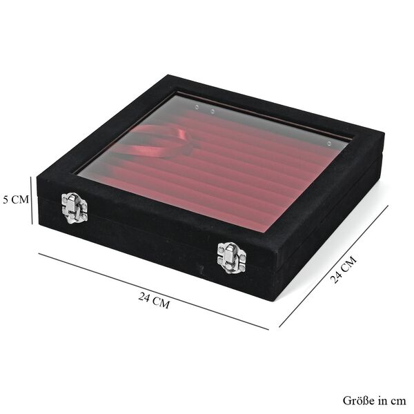 Quadratische Ringbox aus Samt mit Glasfenster und 10 Silberputzt&uuml;chern, 24x24x5 cm, Schwarz image number 6