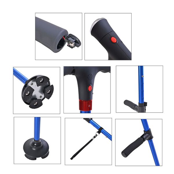 Klappbarer Smart-Walking-Stick mit drehbarem LED-Frontlicht und SOS-Alarm, Blau image number 7