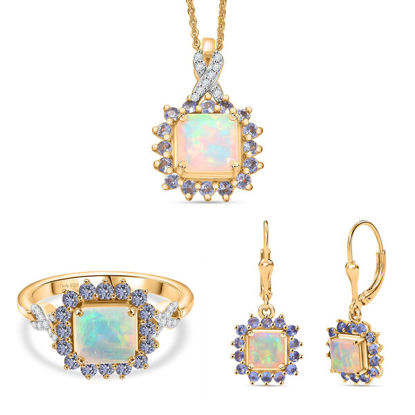 D'Joy &auml;thiopisches Welo Opal, Tansanit und Moissanit Schmuckset