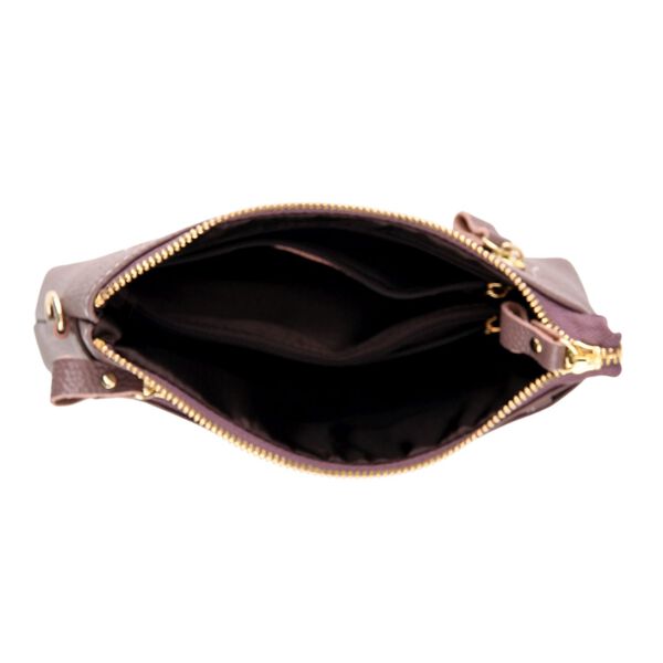 Echtleder Crossbody Tasche, mehrere Rei&szlig;verschlussf&auml;cher, verstellbarer Schulterriemen, 21,5x4x13cm, Violett image number 7
